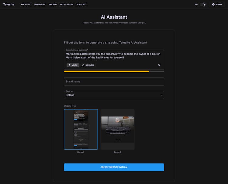 Telesite.io — AI Website Builder