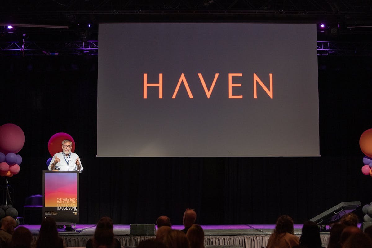 Christopher Granier-Deferre from Poisson Rouges Pictures  presenting HAVEN at the Nordic Co-Production Market. Photo: Grethe Nygaard.