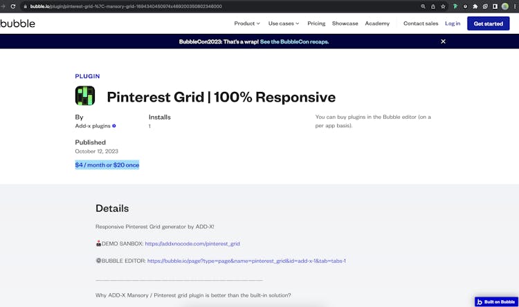 Responsive Pinterest Grid Plugin For bubble.io