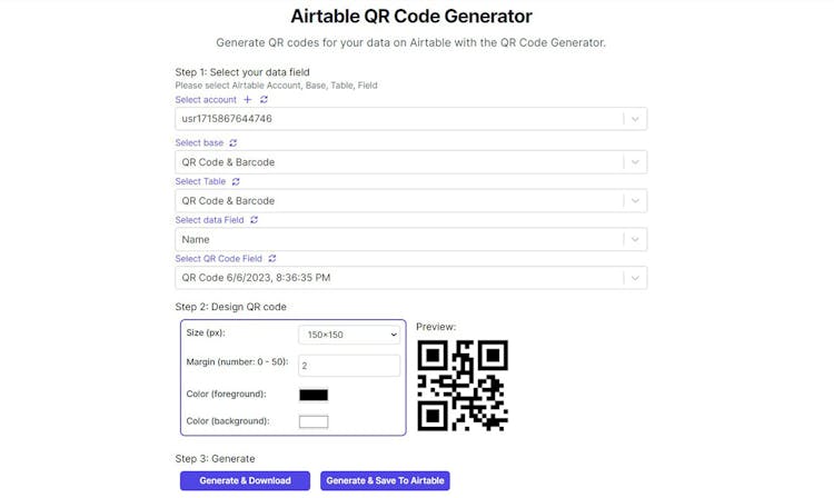 Airtable QR Code Generator