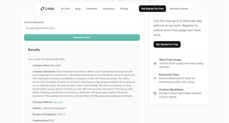 Lead Research Tool by Leap AI