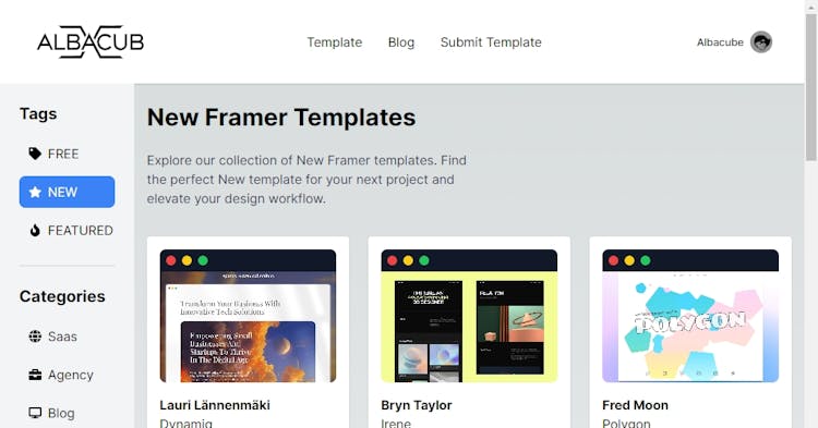 Framer template Library | Albacub 