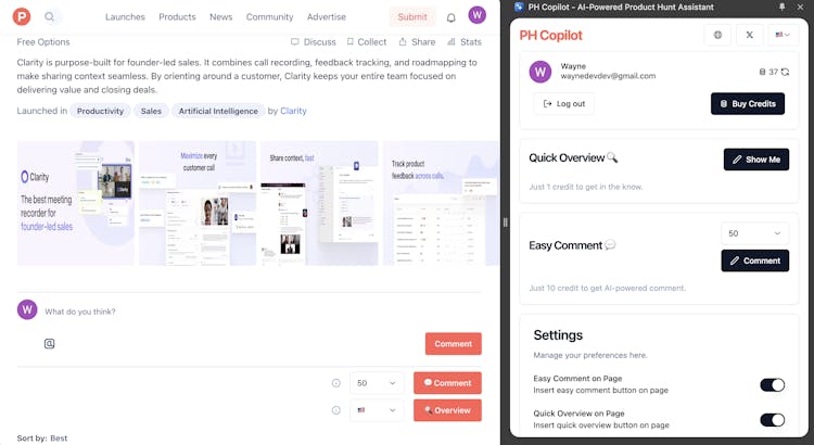 PH Copilot - Your Product Hunt Copilot with Quick Overview and Easy Comment