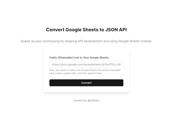 Convert Google Sheets to JSON API