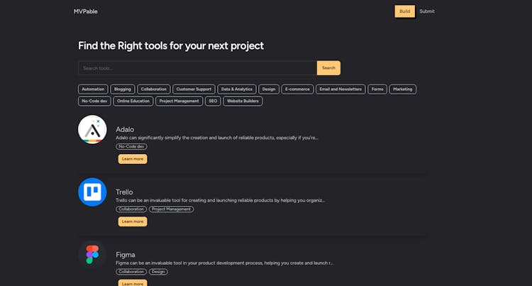 MVPable  | Explore Trusted Tools to Kickstart Your Next Project | FREE SaaS Boilerplate