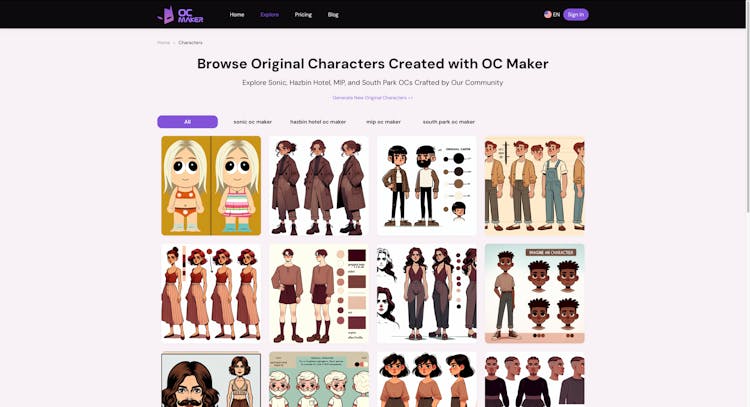 OC Maker - A website that uses AI to generate original character images