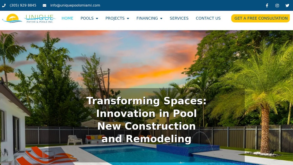 official website image of the pool company Unique Patios and Pools