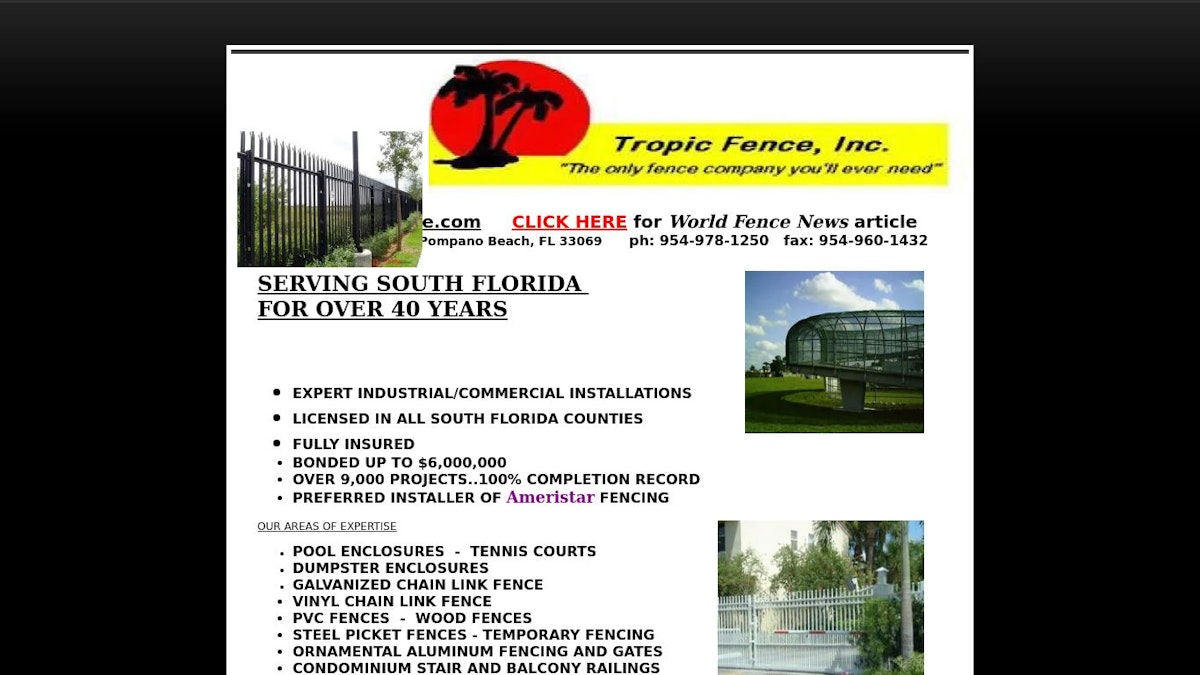 Tropic Fence fence company website