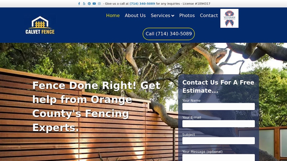 Calvet Fence fence company website