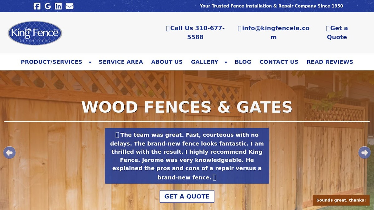 King Fence fence company website