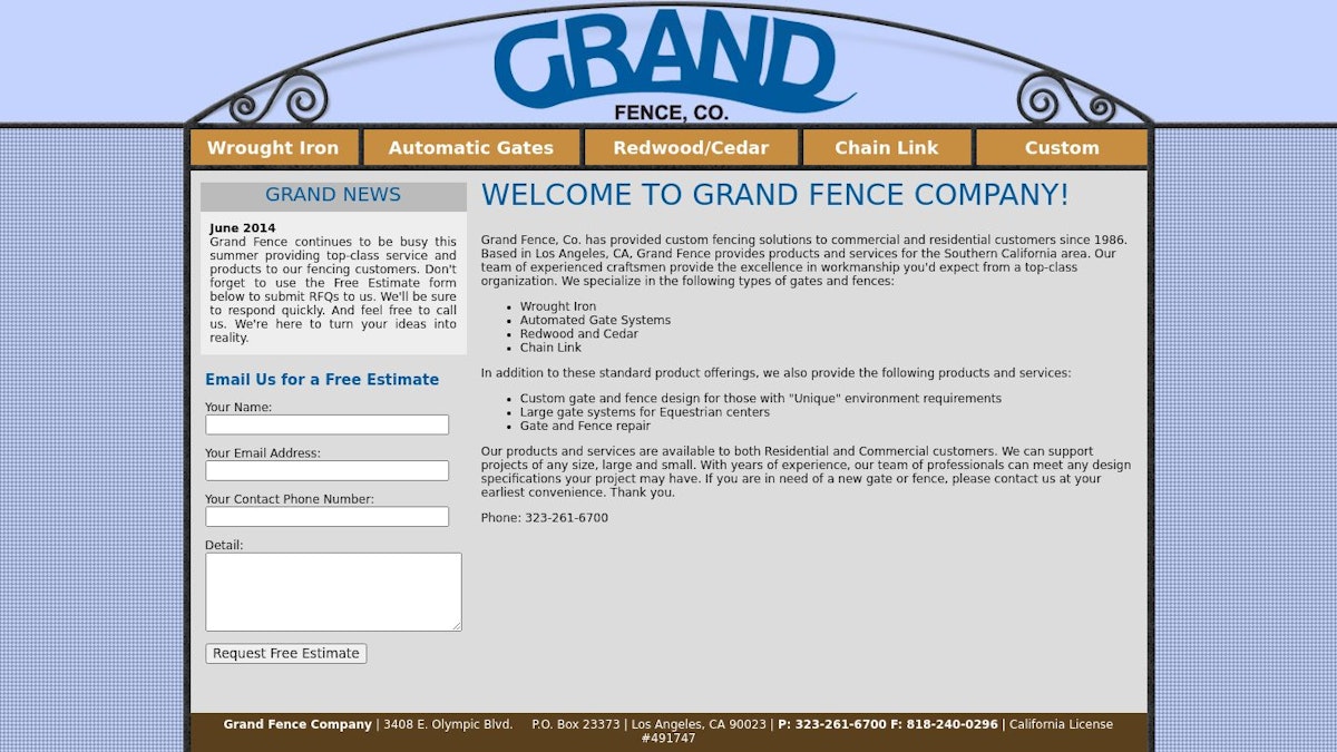 Grand Fence fence company website