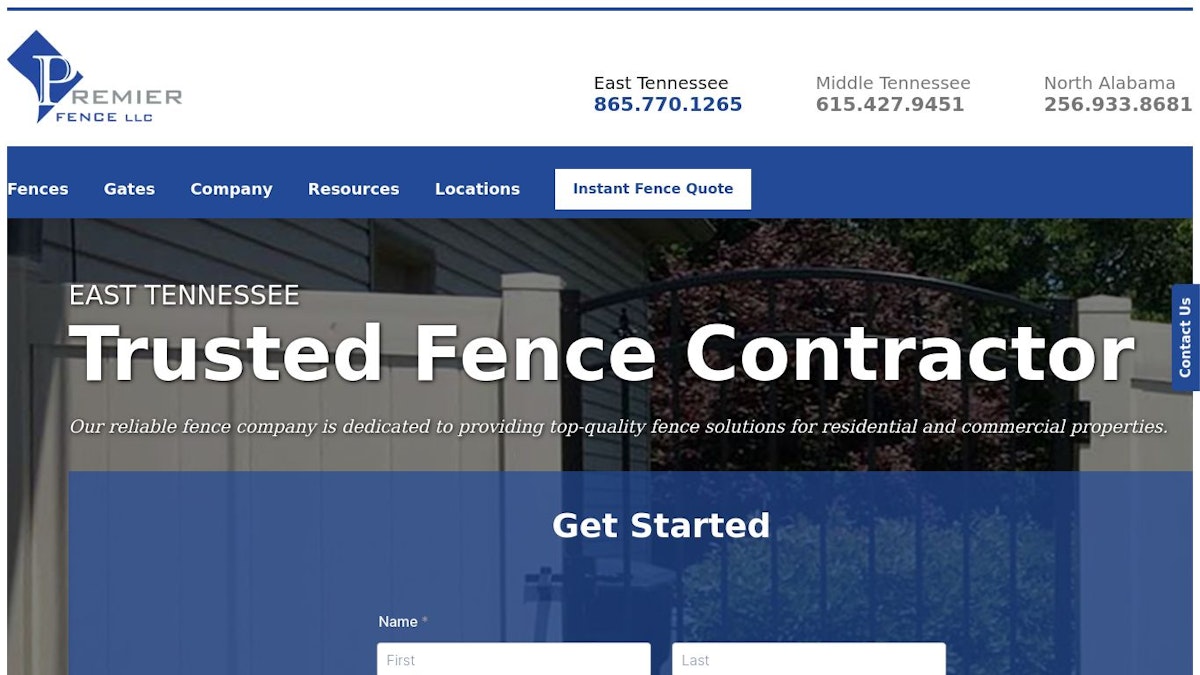 Premier Fence fence company website