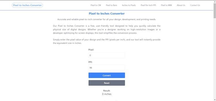Pixel to Inches Converter