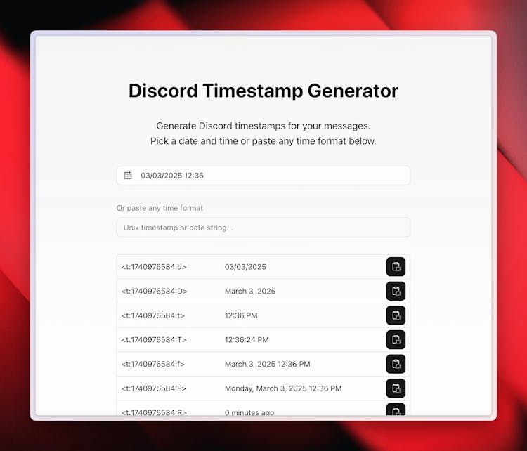 Discord Timestamp Generator