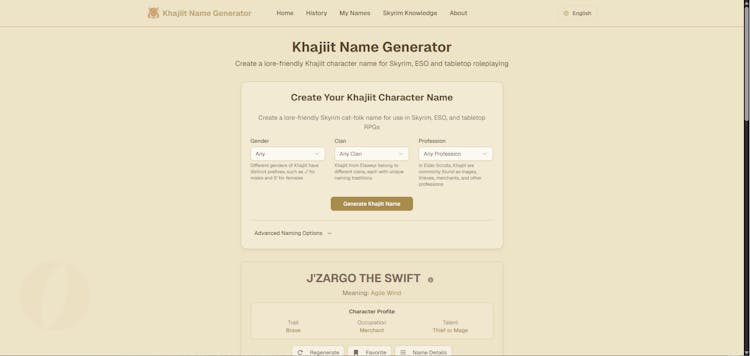 Khajiit Name Generator | Elder Scrolls Khajiit Character Name Generator