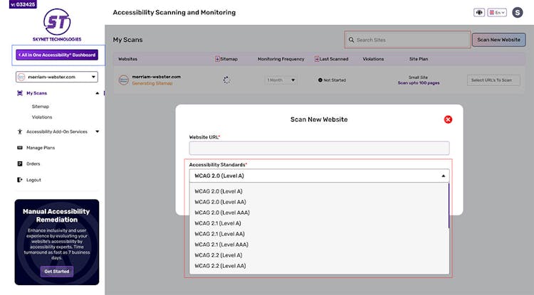 Skynet Accessibility Scanning and Monitoring