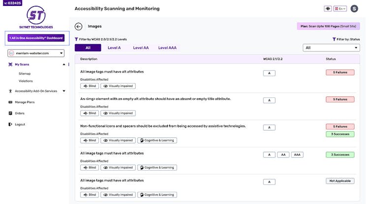 Skynet Accessibility Scanning and Monitoring
