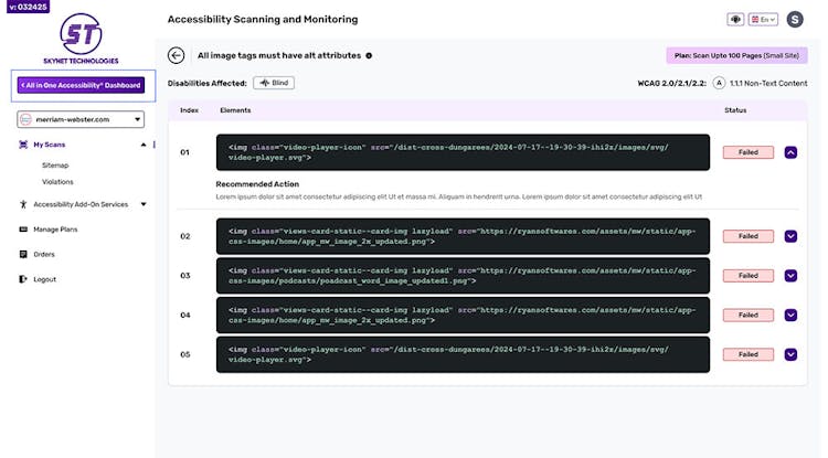 Skynet Accessibility Scanning and Monitoring