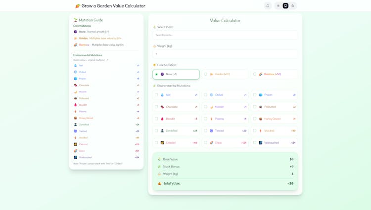 Grow a Garden Value Calculator