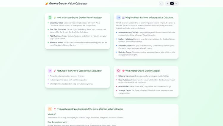 Grow a Garden Value Calculator