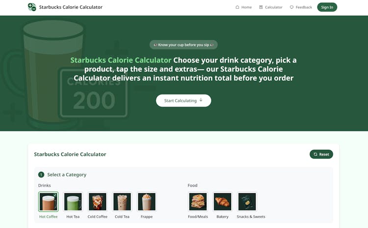 Starbucks Calorie Calculator