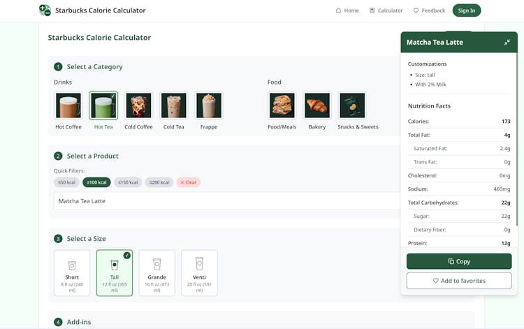 Starbucks Calorie Calculator