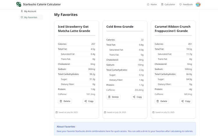 Starbucks Calorie Calculator