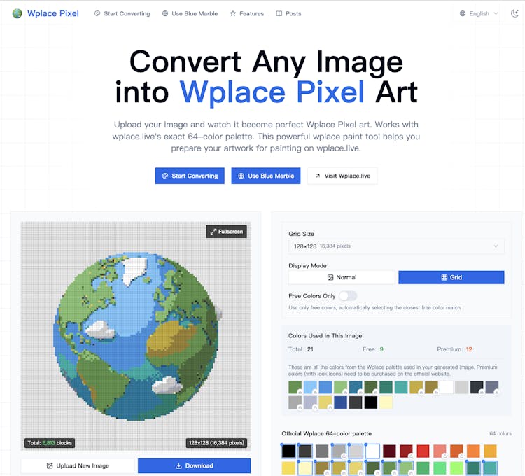 Wplace Pixel Art Converter