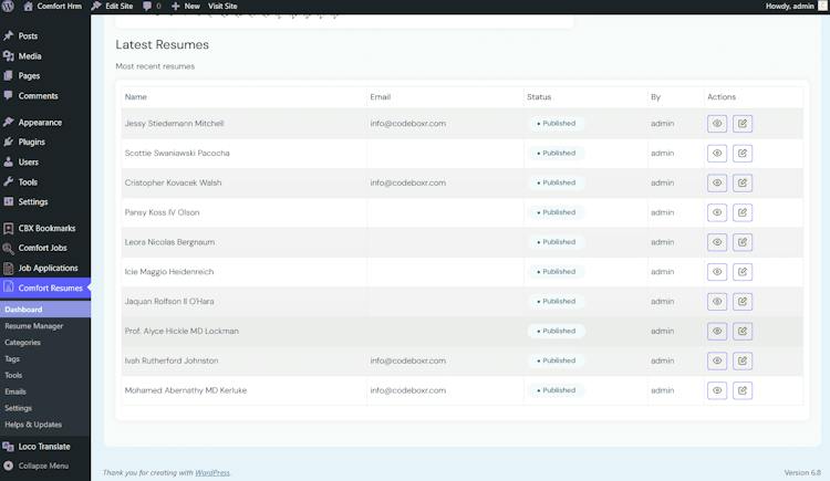 Comfort Resume Builder for WordPress