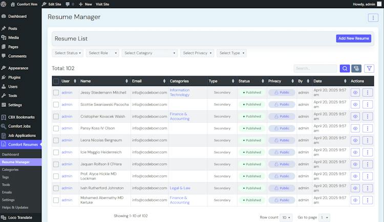 Comfort Resume Builder for WordPress