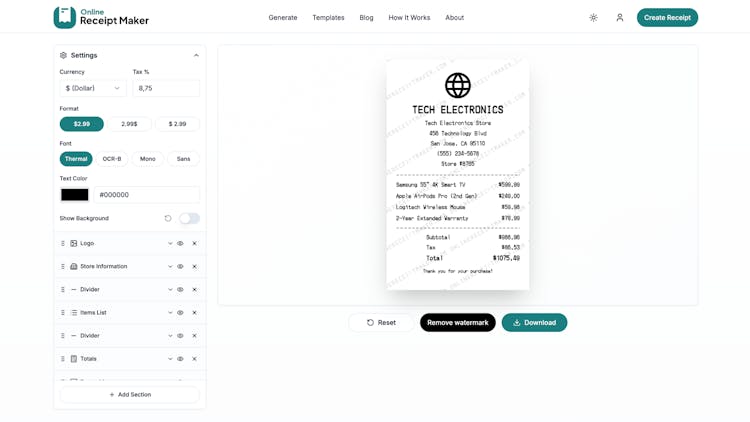 Online Receipt Maker