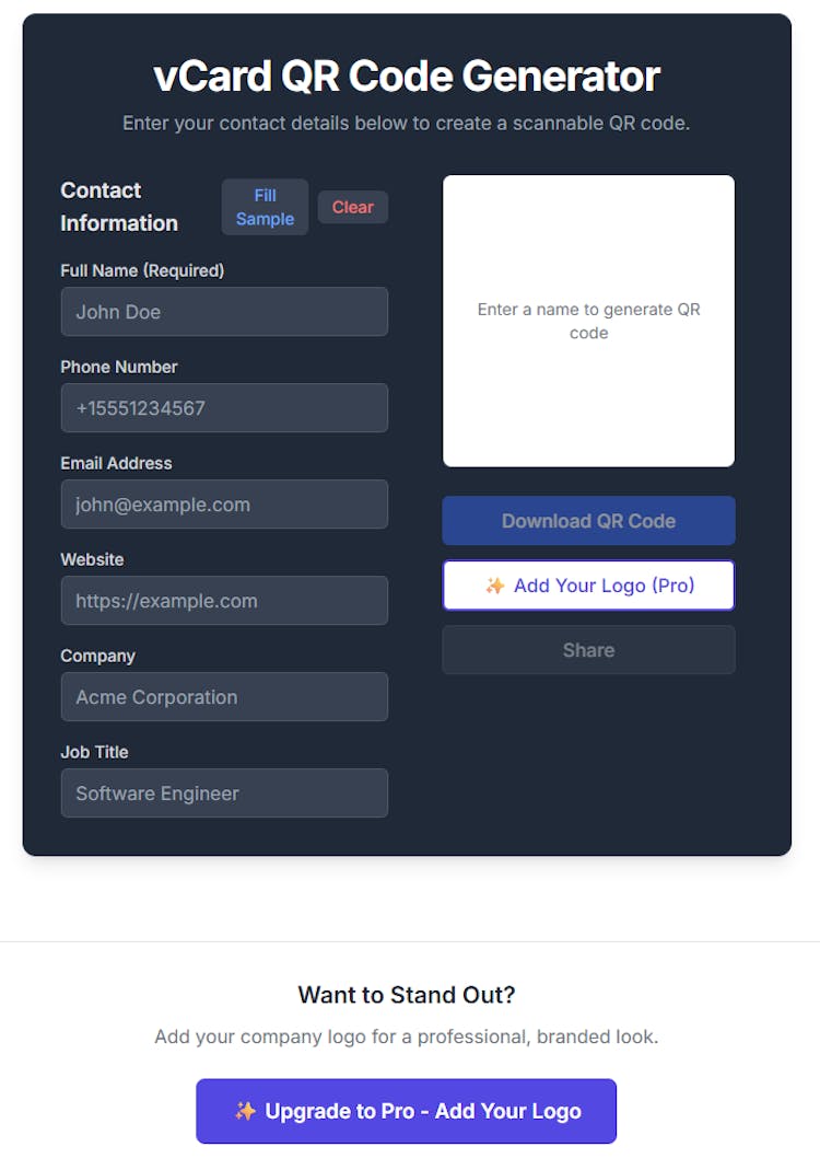vCard QR Code Generator