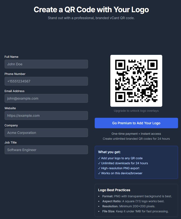 vCard QR Code Generator