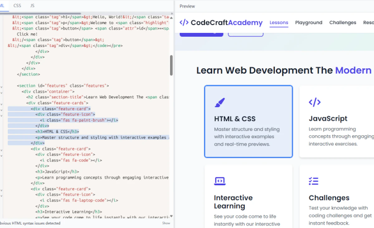 HTML Viewer with Bidirectional Highlighting: Click Code ↔ Highlight Element