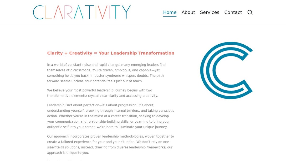 Clarativity leadership coach website