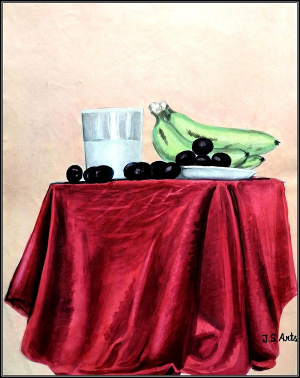 Still life painting fruits and milk #1