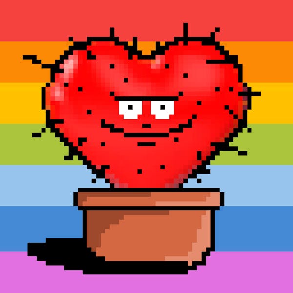 Cyber Cactus #000182 - Uncommon Naughty Red Heart cactus on rainbow
