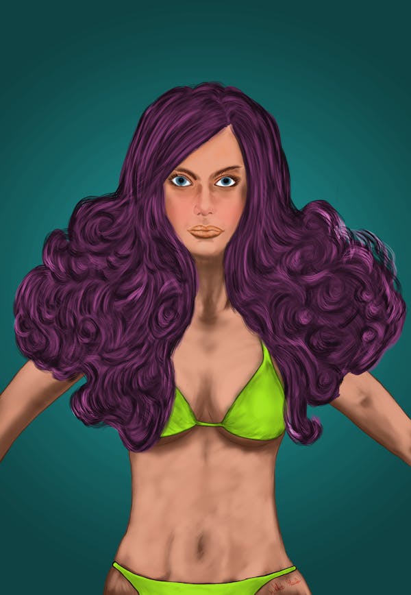 Purple Hair Girl and green Bikini