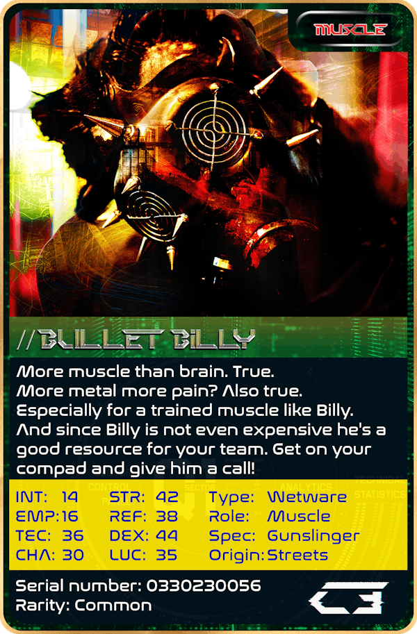 Bullet Billy >> Muscle >> 0330230056 >> Rarity >> [COMMON]