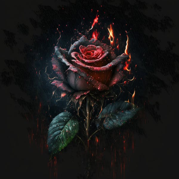 Black rose on fire