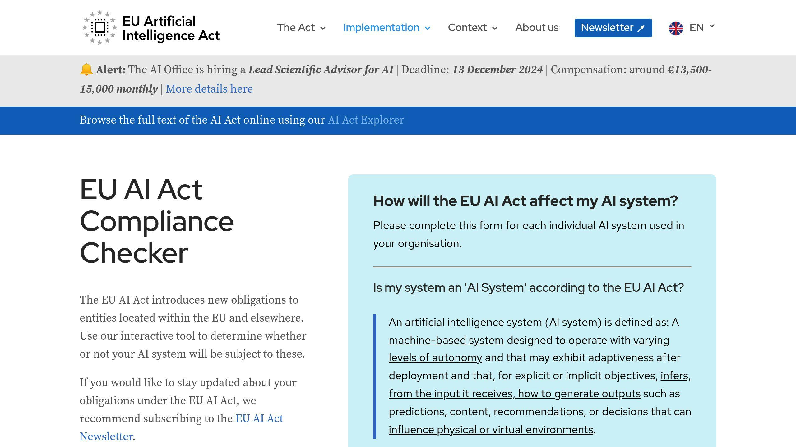 EU AI Act Compliance Checker