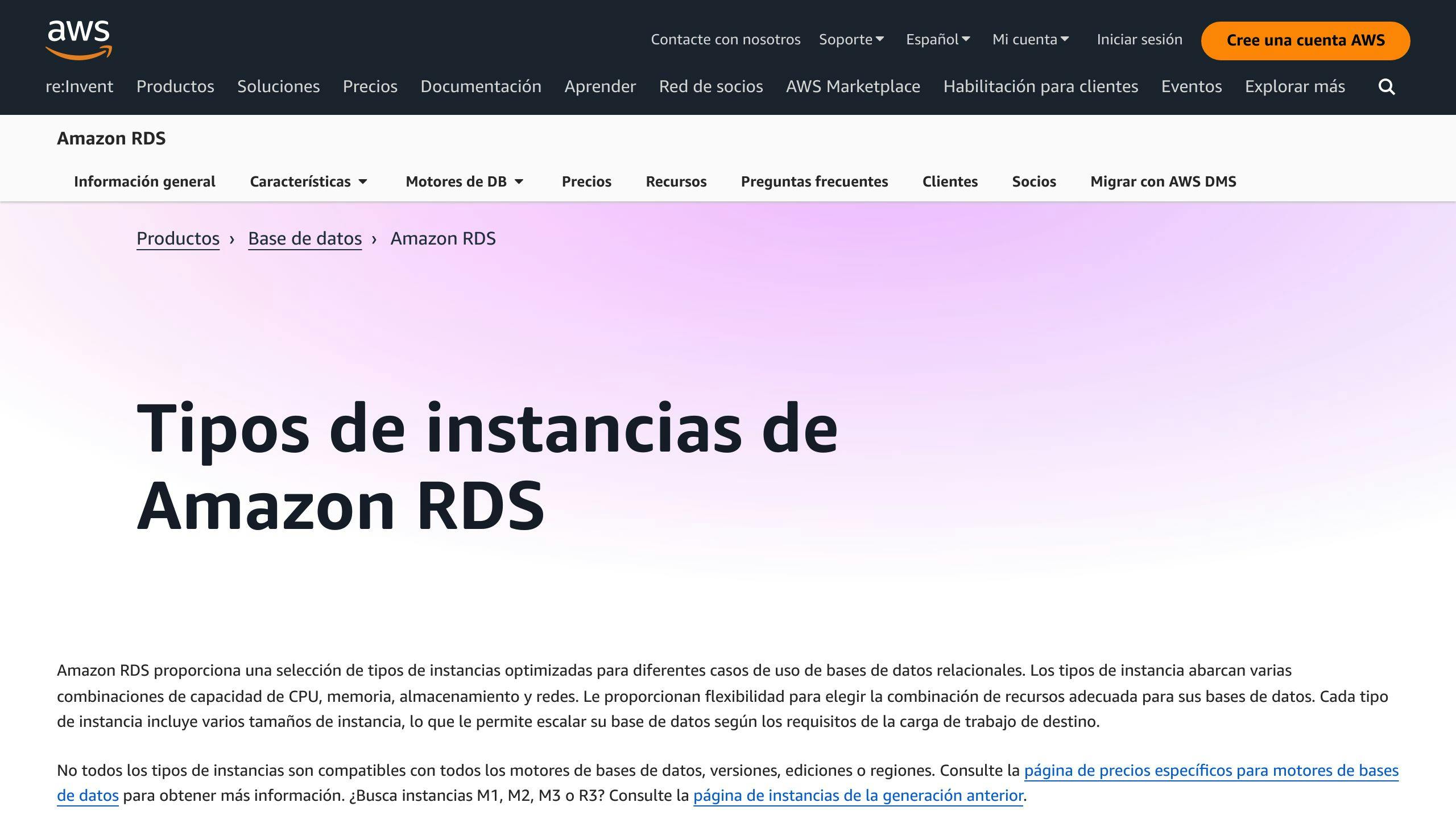 Tipos de Instancias RDS