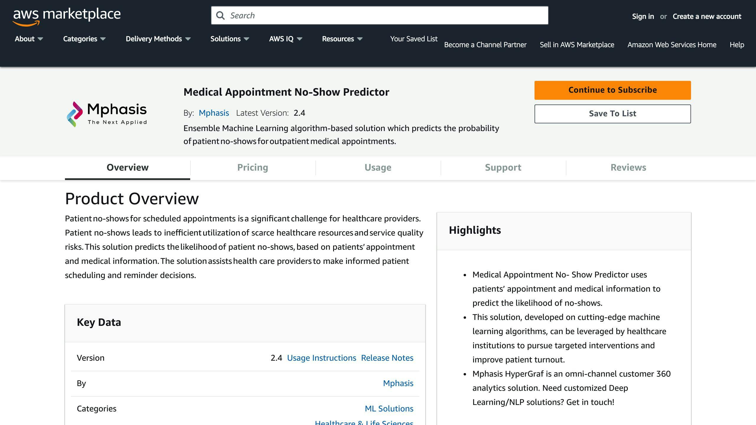 AWS Marketplace Medical Appointment No-Show Predictor