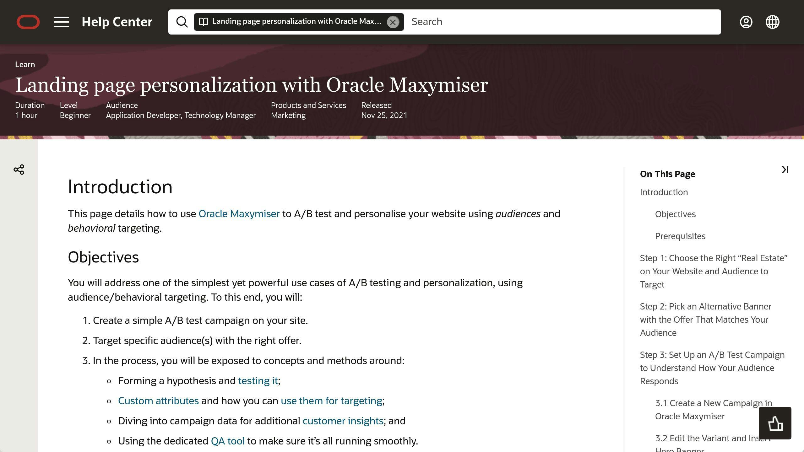 Oracle Maxymiser