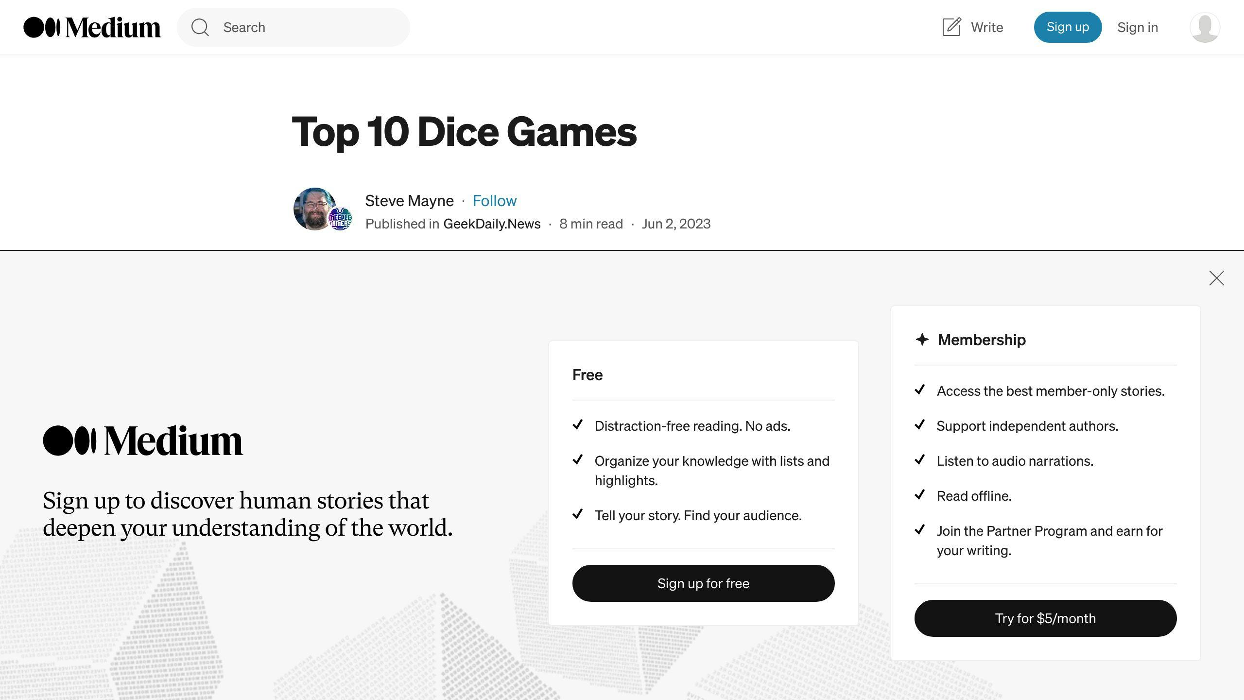 GeekDaily Top 10 Dice Games