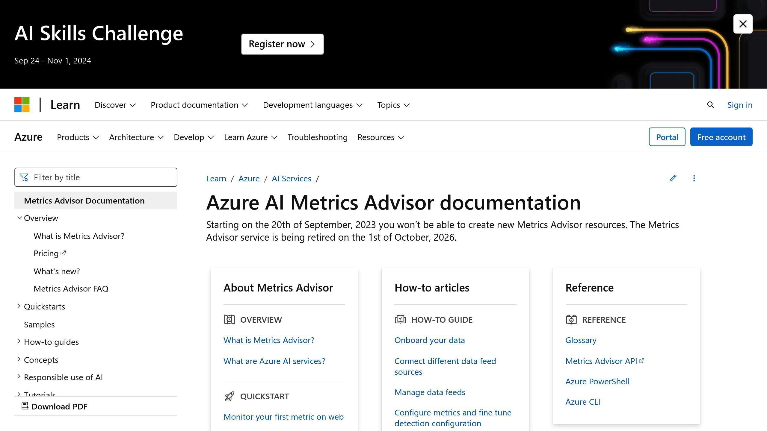 Azure AI Metrics Advisor