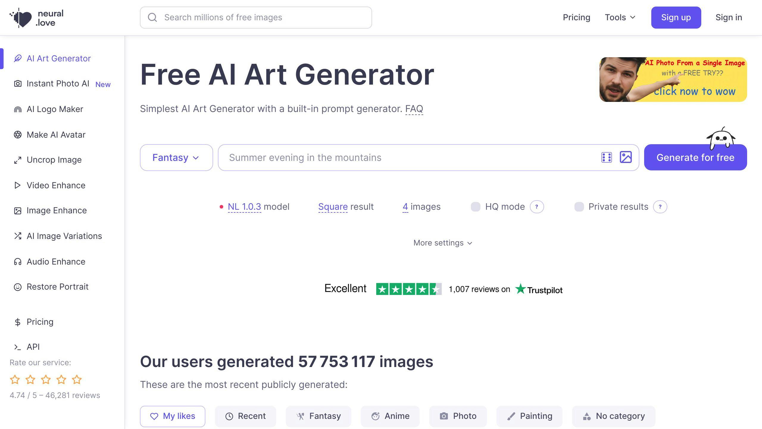 Neural Love AI Art Generator