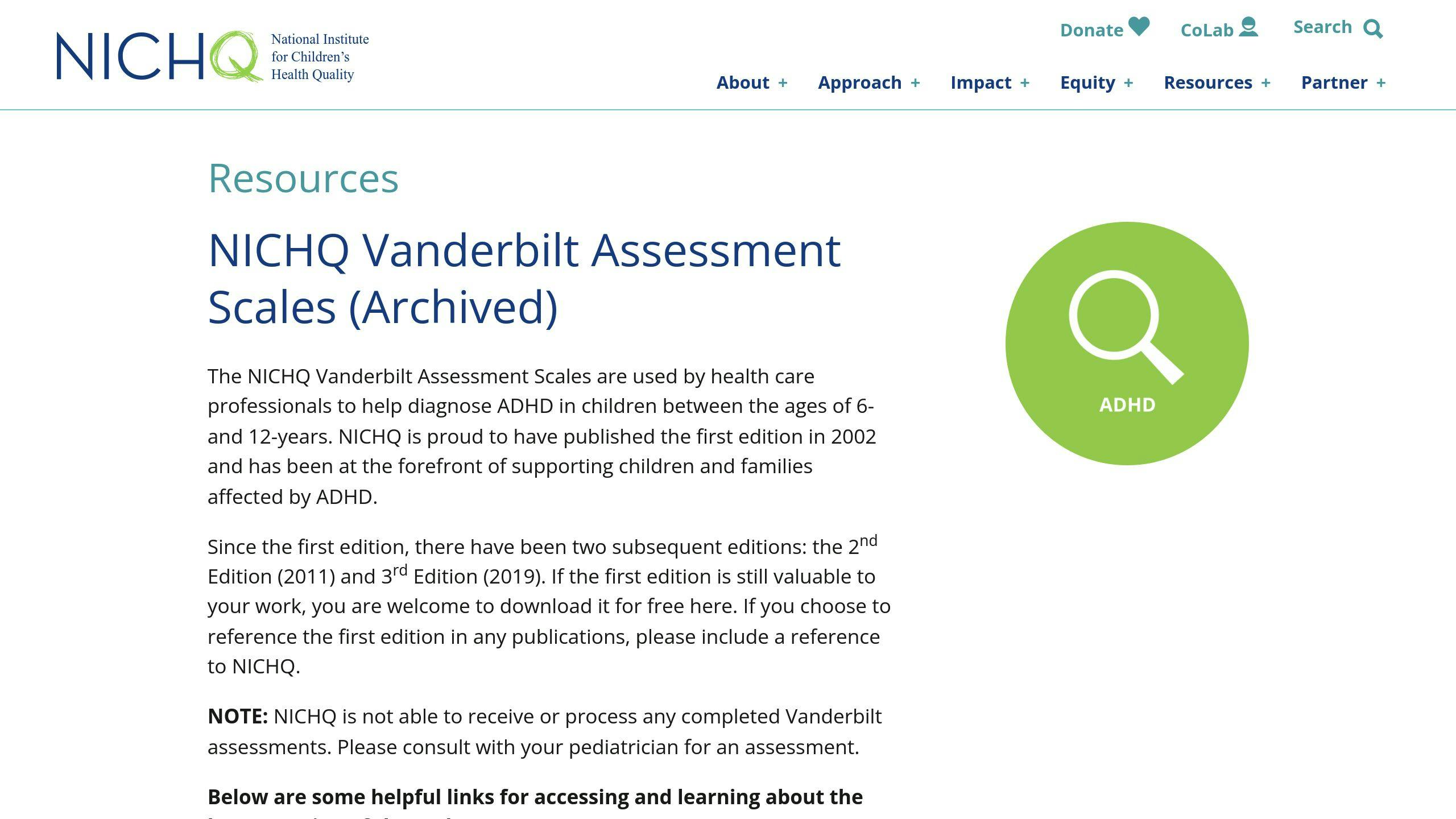 Vanderbilt ADHD Diagnostic Rating Scales