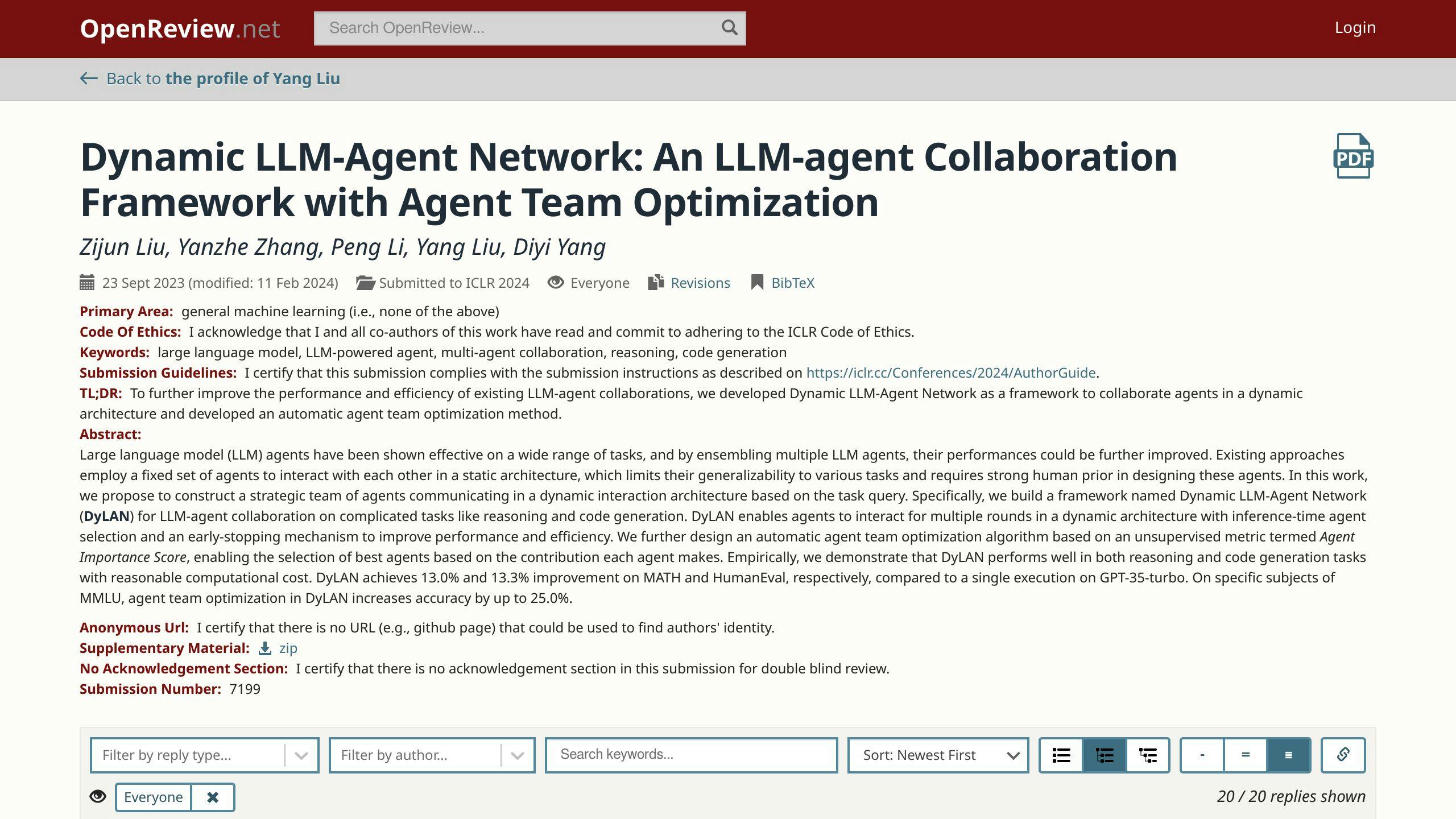 Dynamic LLM-Agent Network