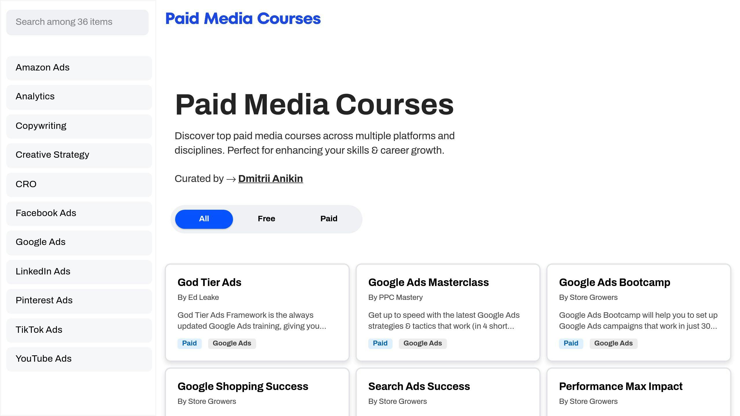 Paid Media Courses Directory